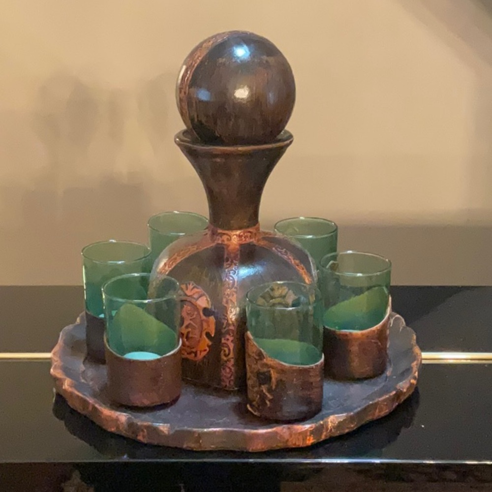 Rustic Brown and Green Decorative Vase Set
